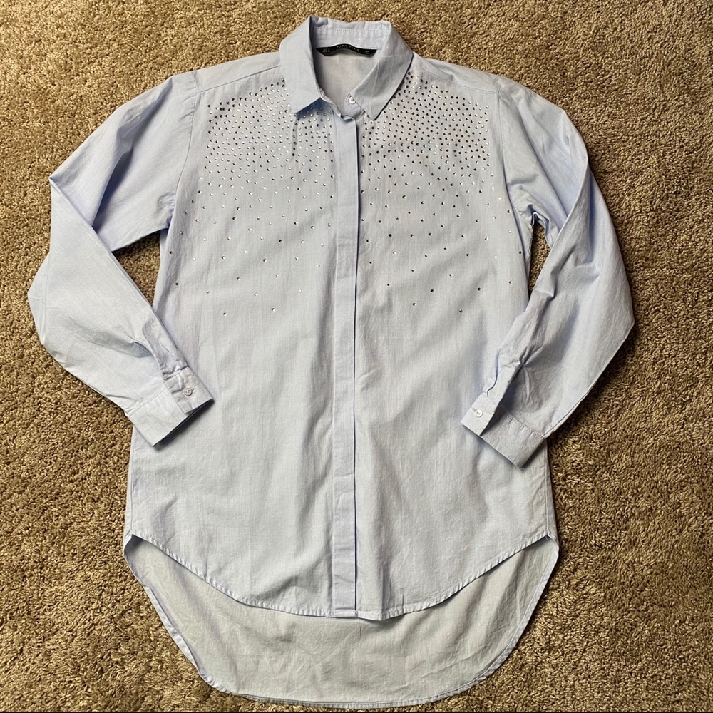 ZARA Rhinestone Embellished Button-Down Tunic S - Picture 2 of 6